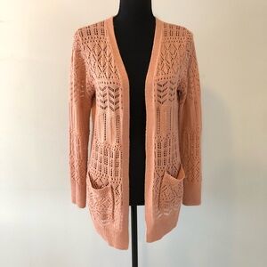 Women’s Hippie Rose Pink Open Knit Cardigan Sweater size M